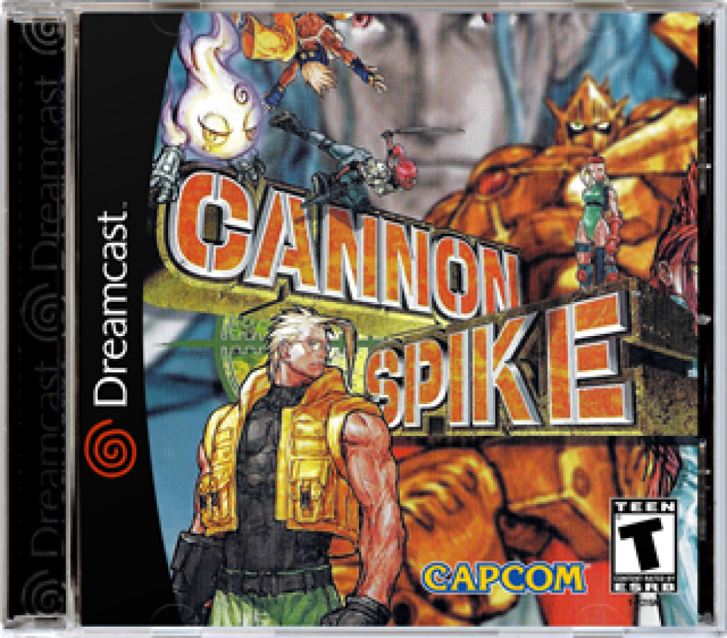 Cannon Spike Sega Dreamcast DC for retro video game enthusiasts featuring fast paced arcade action shooting gameplay run and gun combat playable Capcom characters intense battles explosive attacks futuristic enemies classic Dreamcast collectible gaming appeal front cover