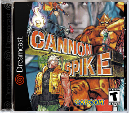 Cannon Spike Sega Dreamcast DC for retro video game enthusiasts featuring fast paced arcade action shooting gameplay run and gun combat playable Capcom characters intense battles explosive attacks futuristic enemies classic Dreamcast collectible gaming appeal front cover