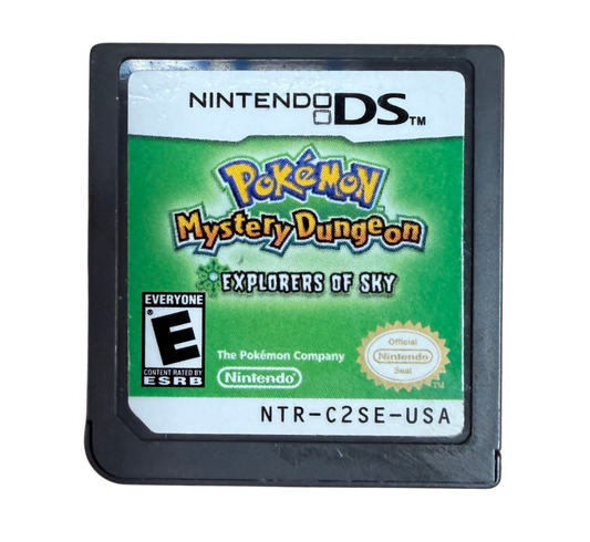 Pokémon Mystery Dungeon Explorers of Sky Nintendo DS DS role playing dungeon crawler video game featuring Pokémon exploration randomly generated dungeons turn-based battles treasure collection recruiting Pokémon challenging missions story-driven adventure and classic Nintendo DS DS gameplay collectible retro gaming appeal front of cartridge