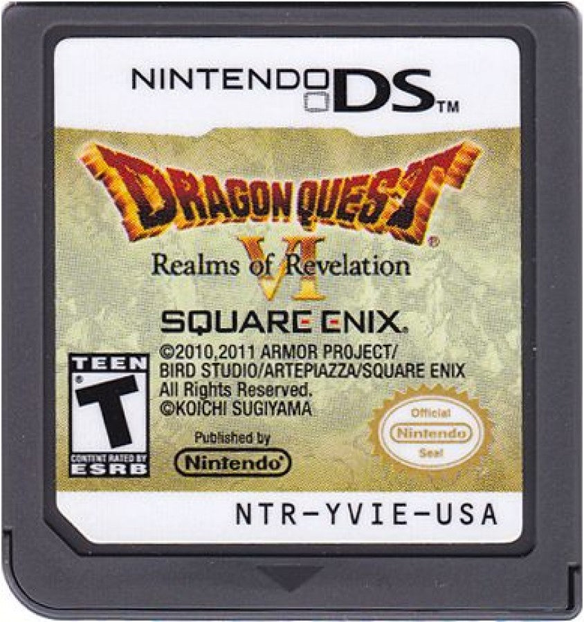 Dragon Quest VI Realms of Revelation Nintendo DS video game, JRPG, fantasy adventure, turn-based combat, classic Dragon Quest title game cartridge art