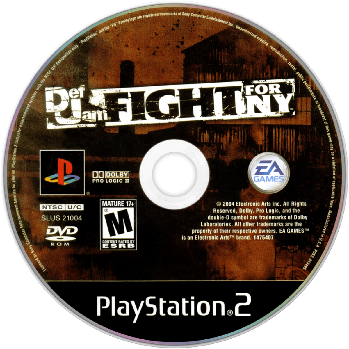 Def Jam Fight for New York PS2 Sony PlayStation 2 fighting game hip hop brawler street fighting celebrity fighters EA Games wrestling style combat story mode character customization multiplayer versus PlayStation 2 software video game title disc