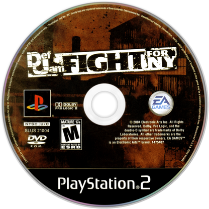Def Jam Fight for New York PS2 Sony PlayStation 2 fighting game hip hop brawler street fighting celebrity fighters EA Games wrestling style combat story mode character customization multiplayer versus PlayStation 2 software video game title disc