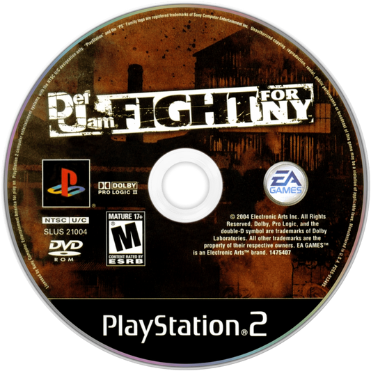 Def Jam Fight for New York PS2 Sony PlayStation 2 fighting game hip hop brawler street fighting celebrity fighters EA Games wrestling style combat story mode character customization multiplayer versus PlayStation 2 software video game title disc