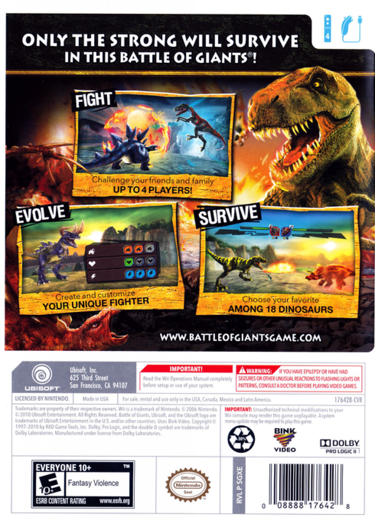 Battle of Giants Dinosaurs Strike back cover art for Nintendo Wii (Wii) video game