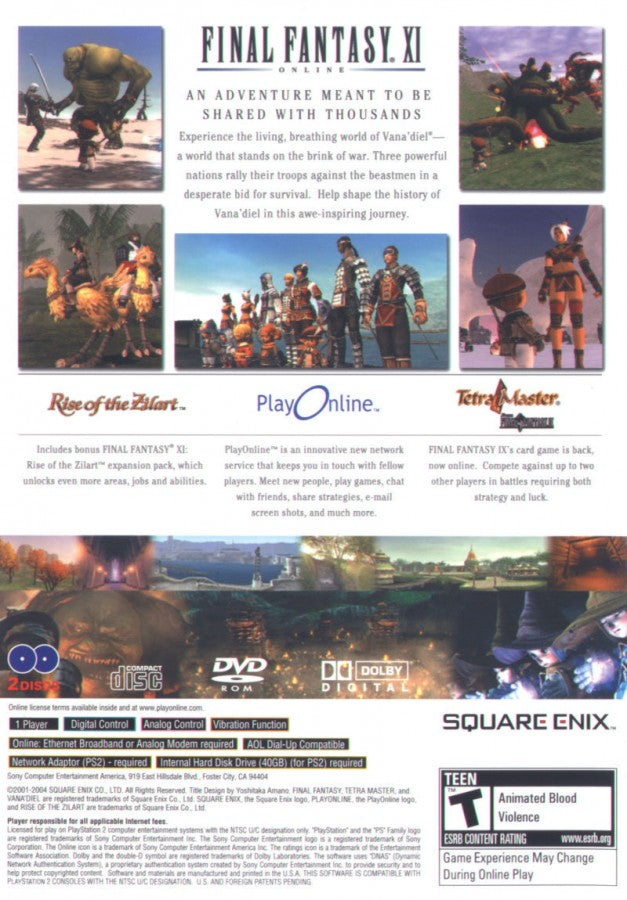 Final Fantasy XI back cover art for PlayStation 2 (PS2) video game