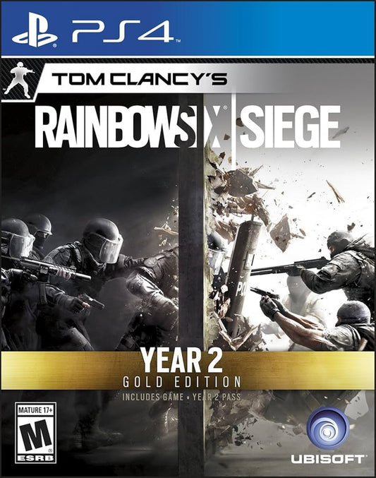 Tom Clancy's Rainbow Six: Siege Year 2 Gold Edition for PlayStation 4 (PS4) at Gamers INC, featuring the complete tactical shooter experience with the base game and the Year 2 Pass, granting you early access to 8 new Operators across 4 seasonal updates, exclusive headgear, and VIP perks for the ultimate competitive edge front cover