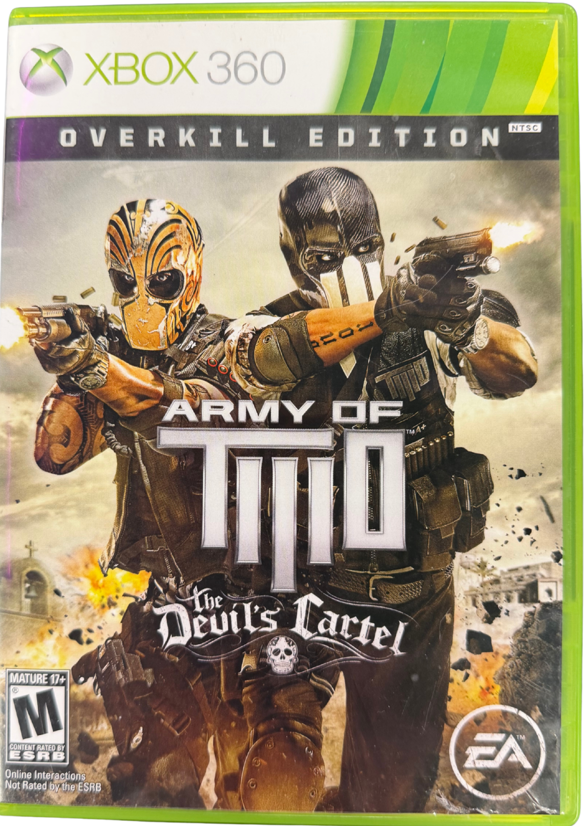 Army of Two The Devil’s Cartel Xbox 360 cover art for retro video game enthusiasts featuring cooperative third person shooter gameplay tactical cover based combat explosive missions cartel warfare setting weapon customization systems and cinematic action packed military style gaming experience and collectible gaming appeal cover art