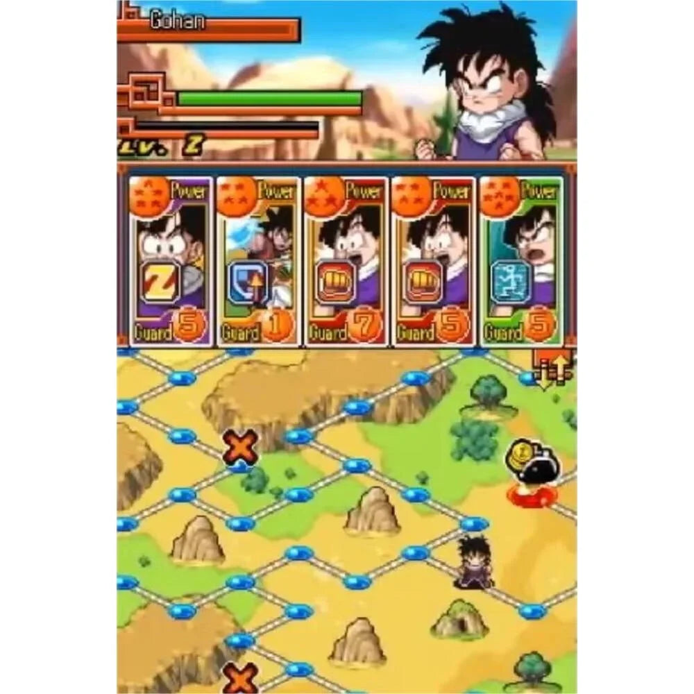 Dragon Ball Z Harukanaru Densetsu Nintendo DS video game featuring strategic card based battle gameplay iconic DBZ characters story mode missions and Bandai Namco anime fighting adventure title gameplay