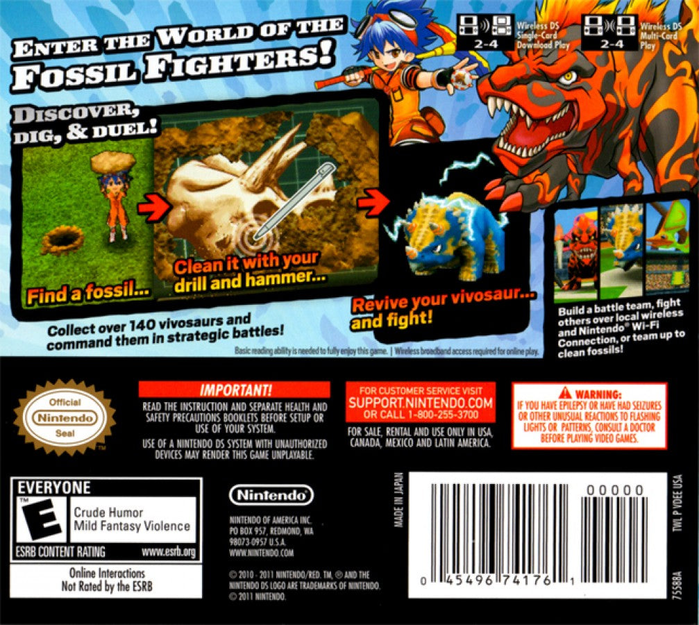 Fossil Fighters: Champions back of case for Nintendo DS (DS) dinosaur RPG adventure video game