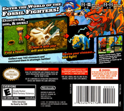 Fossil Fighters: Champions back of case for Nintendo DS (DS) dinosaur RPG adventure video game