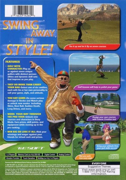 Swing Away Golf – PlayStation 2 (PS2) video game back of case, golf sports simulation.