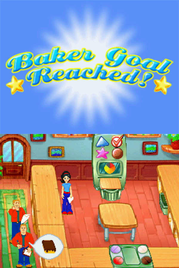 Cake Mania Nintendo DS DS video game featuring bakery time management simulation gameplay cake baking dessert decorating customer service order fulfillment frosting pastries ingredient preparation kitchen upgrades fast paced baking challenges business management colorful bakery environments touchscreen controls and classic Nintendo DS handheld casual gaming retro video game collection collectible gaming appeal gameplay