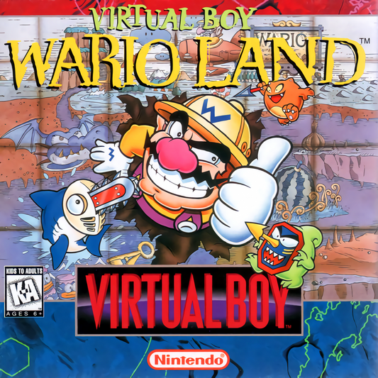 Wario Land Virtual Boy VB video game featuring Wario platforming adventure gameplay stereoscopic 3D environments enemy battles treasure collecting challenging levels hidden secrets classic Nintendo Virtual Boy gameplay retro video game collection collectible gaming appeal front cover art