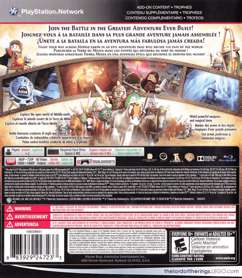 LEGO Lord of the Rings back cover art for PlayStation 3 (PS3) video game