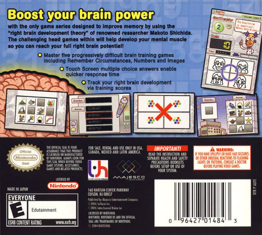 Brain Boost Gamma Wave back cover art for Nintendo DS (DS) video game