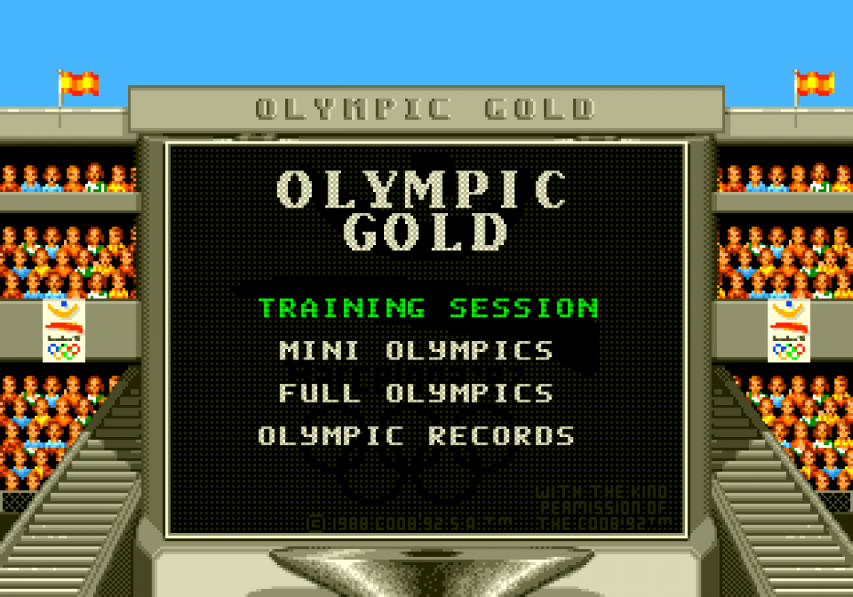 Olympic Gold Barcelona 92 title screen for Sega Game Gear (GG) video game