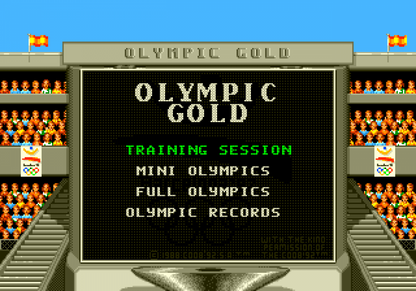 Olympic Gold Barcelona 92 title screen for Sega Game Gear (GG) video game