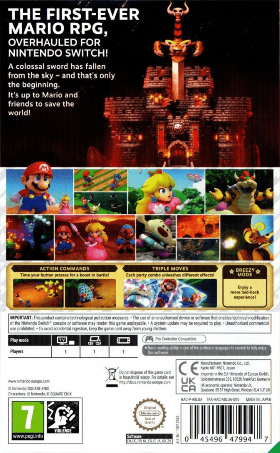 Super Mario RPG back of box for Nintendo Switch (NS) video game