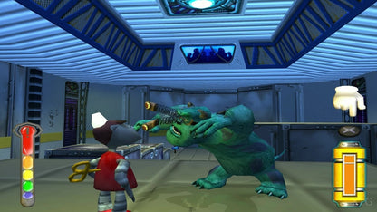 Monsters, Inc. disc for the PlayStation 2 featuring platforming and mini game style gameplay based on the Pixar film with story driven levels as Mike and Sulley navigate Monstropolis and collect energy through humorous monster themed challenges gameplay 