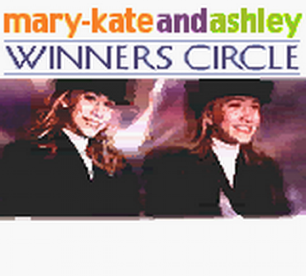 Mary-Kate and Ashley Winners Circle for Game Boy Color, title screen for a sports simulation video game with horse riding gameplay, competition events, training challenges, and casual adventure activities