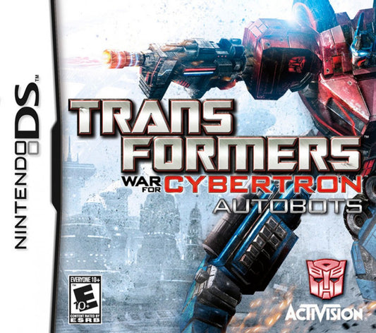 Transformers War for Cybertron Autobots Nintendo DS video game, action shooter, Transformers franchise gameplay, handheld console title front cover