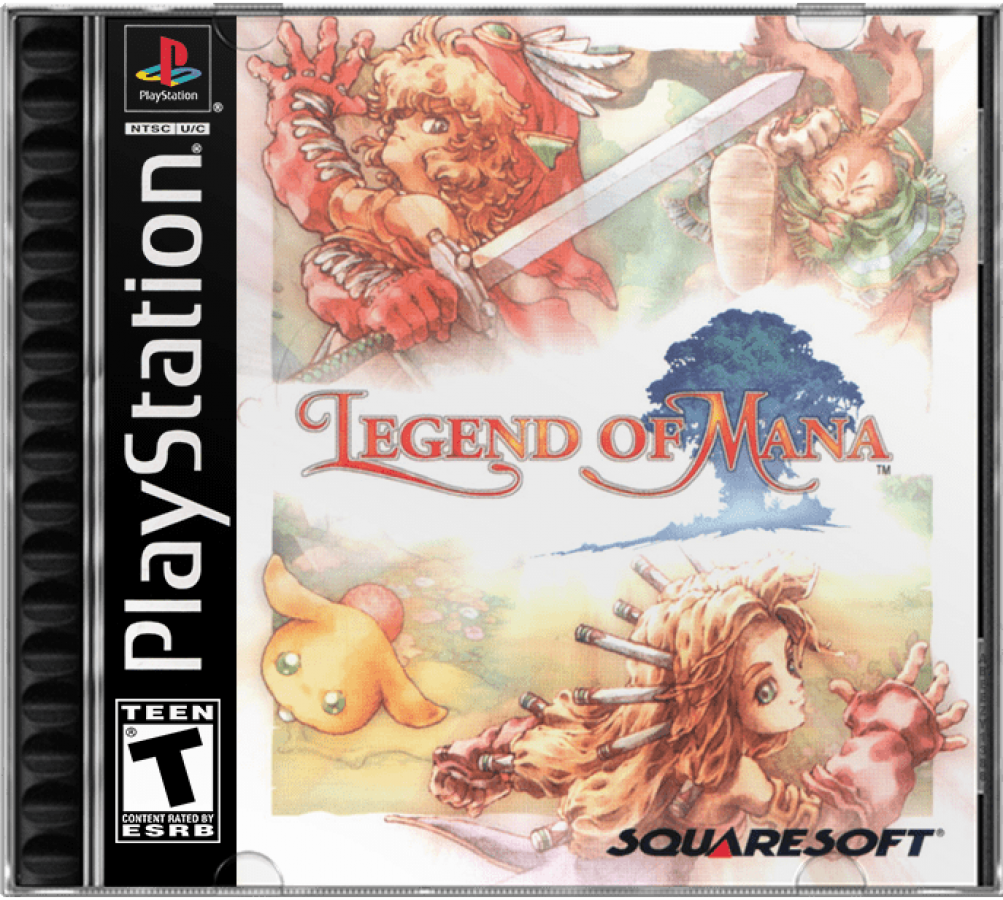Legend of Mana PS1 PlayStation 1 action RPG fantasy adventure game Square Enix JRPG hand drawn art co op gameplay retro video game cover art