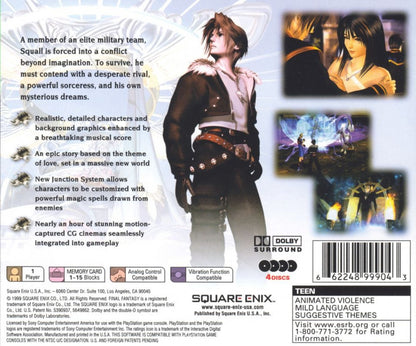 Final Fantasy VIII Greatest Hits PlayStation game featuring classic turn-based JRPG combat, cinematic storytelling, and a beloved fantasy adventure from the Final Fantasy series back cover