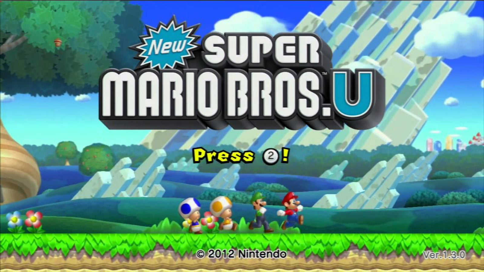 New Super Mario Bros. U title screen for Nintendo Wii U (WiiU) video game