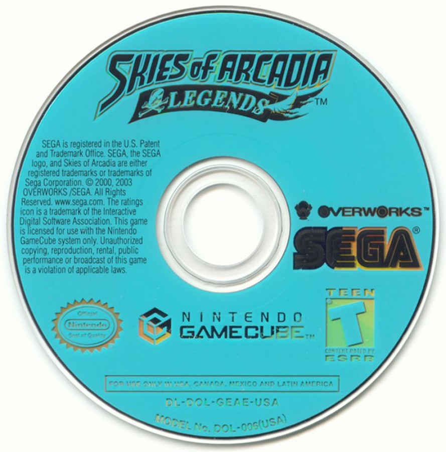 Skies of Arcadia Legends disc for Nintendo GameCube (GC) fantasy RPG adventure video game