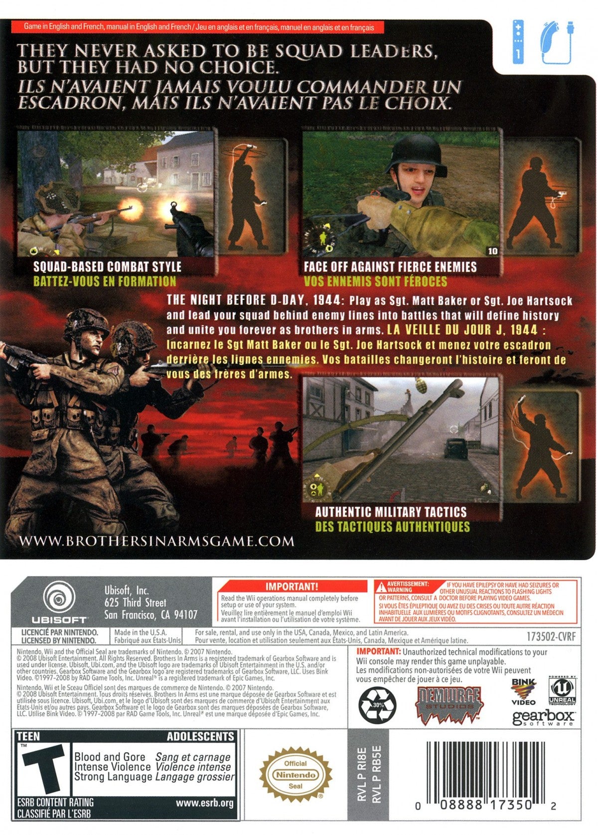 Brothers in Arms: Double Time back cover art for Nintendo Wii (Wii) video game 