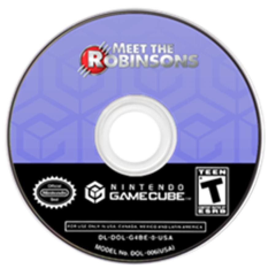 Disc cover art for Meet the Robinsons GameCube game featuring family-friendly action adventure gameplay based on the Disney animated film 