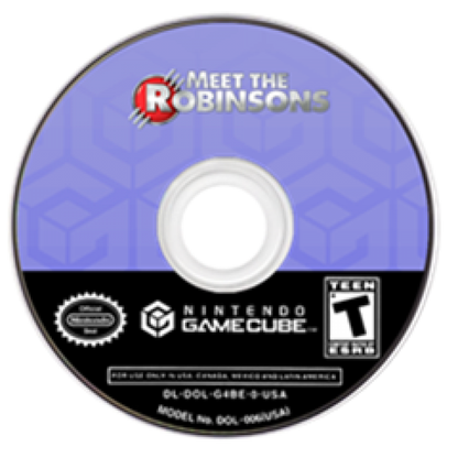 Disc cover art for Meet the Robinsons GameCube game featuring family-friendly action adventure gameplay based on the Disney animated film 