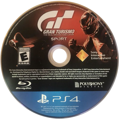 Gran Turismo: Sport – PlayStation 4 (PS4) video game disc, realistic racing simulation by Polyphony Digital and Sony Interactive Entertainment