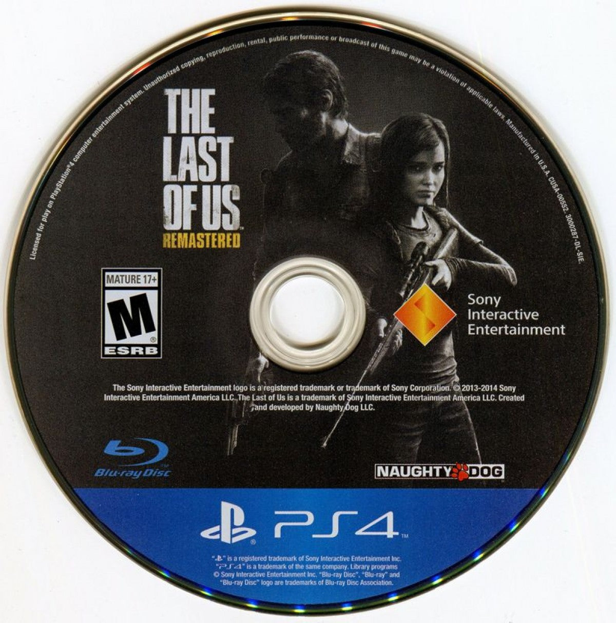 The Last of Us: Remastered – PlayStation 4 (PS4) video game disc, action-adventure survival.