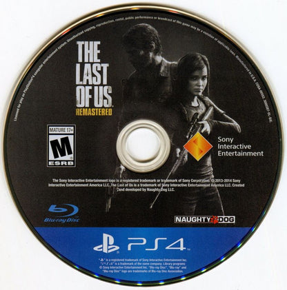The Last of Us: Remastered – PlayStation 4 (PS4) video game disc, action-adventure survival.