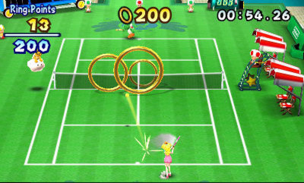 Mario Tennis Open retro Nintendo 3DS video game Mario Tennis sports tennis multiplayer competitive gameplay Mario characters arcade style matches handheld console title Nintendo 3DS release gameplay