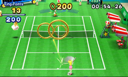 Mario Tennis Open retro Nintendo 3DS video game Mario Tennis sports tennis multiplayer competitive gameplay Mario characters arcade style matches handheld console title Nintendo 3DS release gameplay