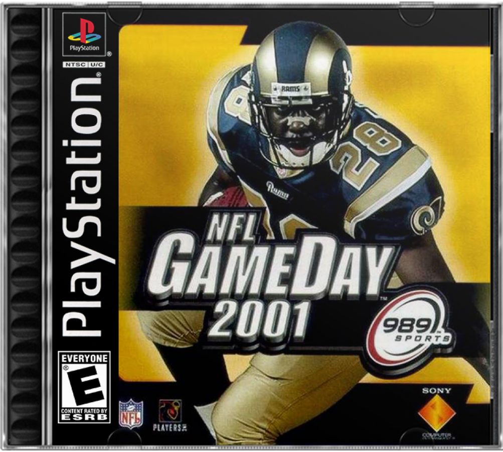 NFL GameDay 2001 PlayStation 1 football simulation video game 989 Sports official NFL license playable teams franchise mode season playoffs exhibition multiplayer cover art