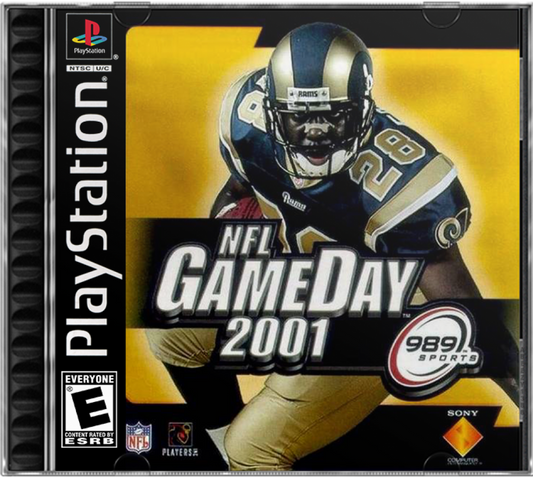 NFL GameDay 2001 PlayStation 1 football simulation video game 989 Sports official NFL license playable teams franchise mode season playoffs exhibition multiplayer cover art