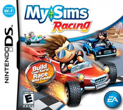MySims Racing for Nintendo DS kart racing game featuring customizable vehicles colorful tracks power ups and characters from the MySims series arcade style racing gameplay cover