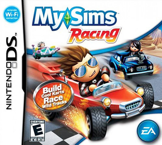 MySims Racing for Nintendo DS kart racing game featuring customizable vehicles colorful tracks power ups and characters from the MySims series arcade style racing gameplay cover
