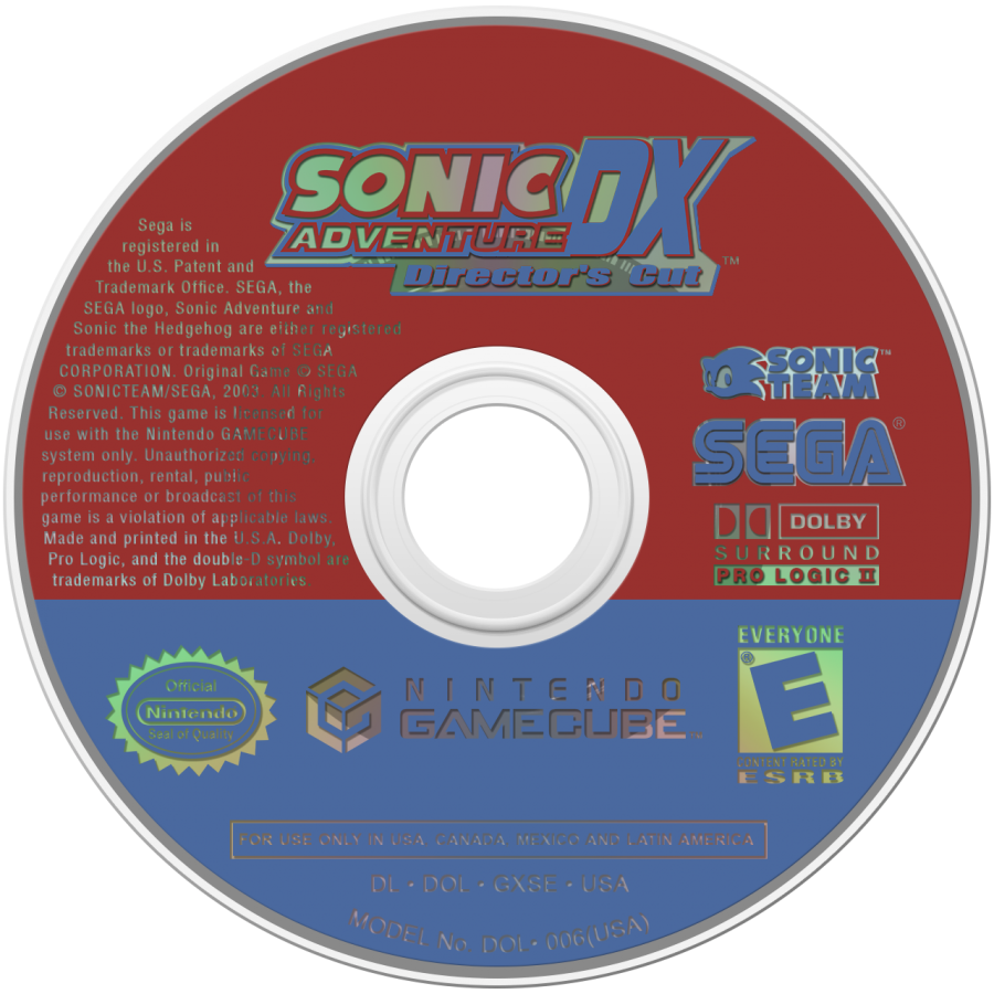 Sonic Adventure DX: Director's Cut Player’s Choice edition for the Nintendo GameCube is a re-release of the original 2003 title, featuring added content and budget-friendly packaging. disc