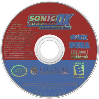 Sonic Adventure DX: Director's Cut Player’s Choice edition for the Nintendo GameCube is a re-release of the original 2003 title, featuring added content and budget-friendly packaging. disc
