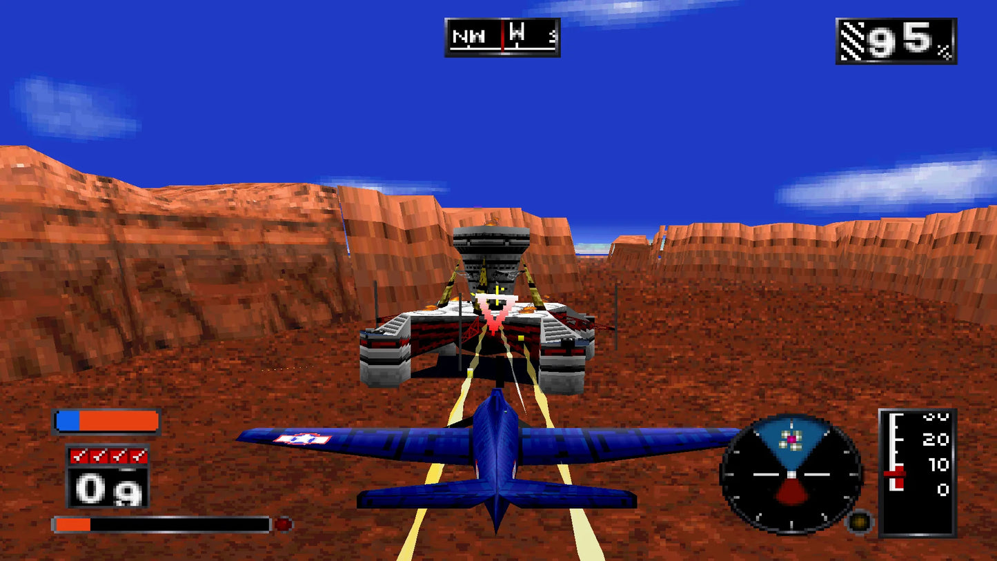 Wing Arms Sega Saturn flight combat simulator aerial dogfighting missions World War style aircraft third person flight action campaign mode Hudson Soft arcade style flying gameplay retro Saturn game Sega Saturn software video game title gameplay 