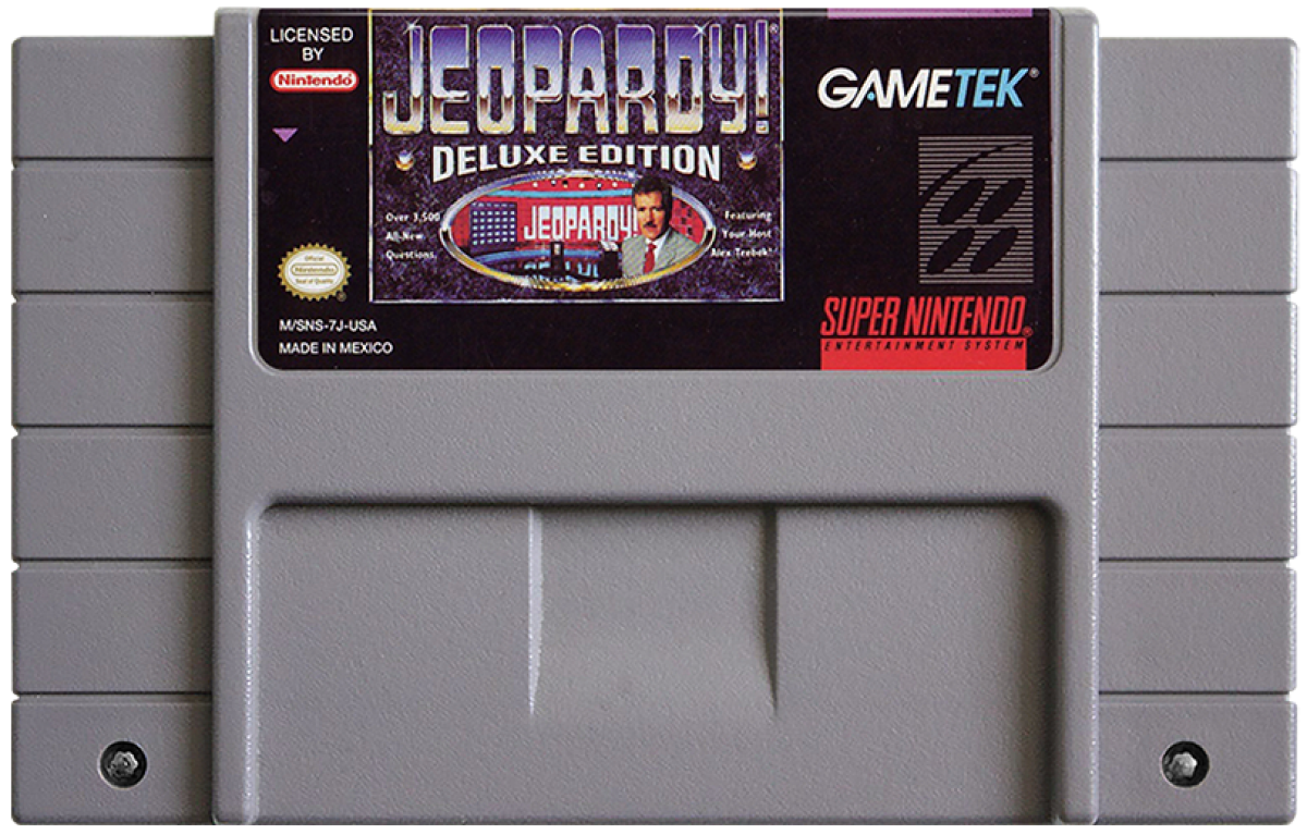 Jeopardy Deluxe Edition cartridge for Super Nintendo Entertainment System (SNES) retro video game