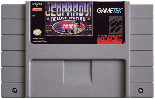 Jeopardy Deluxe Edition cartridge for Super Nintendo Entertainment System (SNES) retro video game