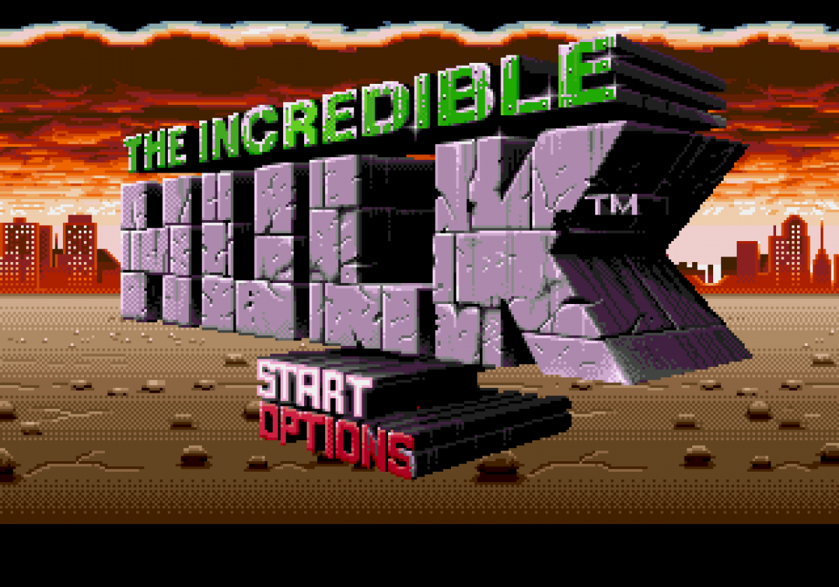 The Incredible Hulk Sega Mega Drive retro video game action platformer title screen (1994)