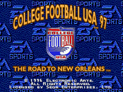 College Football USA 97: The Road to New Orleans title screen for Sega Genesis (GEN) video game