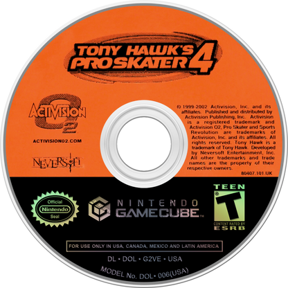Tony Hawk's Pro Skater 4 Nintendo GameCube for retro video game enthusiasts featuring skateboarding gameplay open level exploration trick combo mechanics challenging objectives iconic professional skaters arcade style sports action and collectible gaming appeal disc