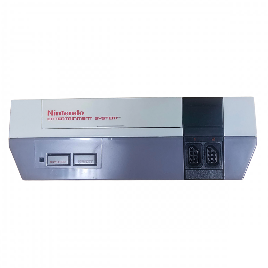 Nintendo Entertainment System NES Console Action Set CIB complete in box gaming system featuring the classic NES console controllers Zapper light gun game accessories original packaging home console setup classic Nintendo hardware and collectible retro gaming appeal NES front